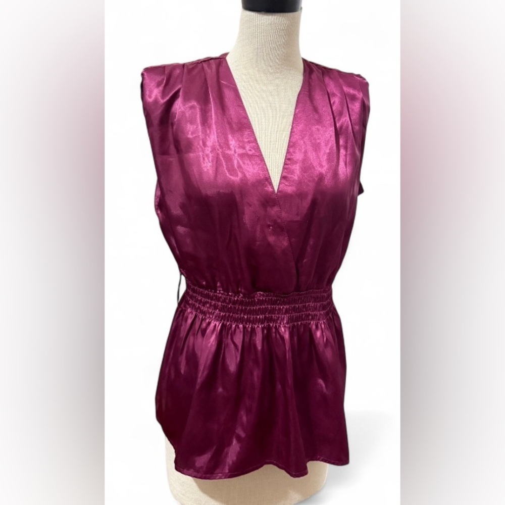 Apostrophe Purple Silky V-Cut Sleeveless Blouse Women’s Size Large